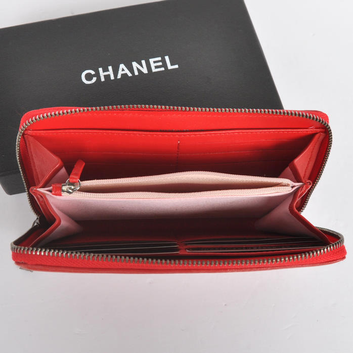 Boy Chanel A88711 Red Matelasse Zip Around Wallet