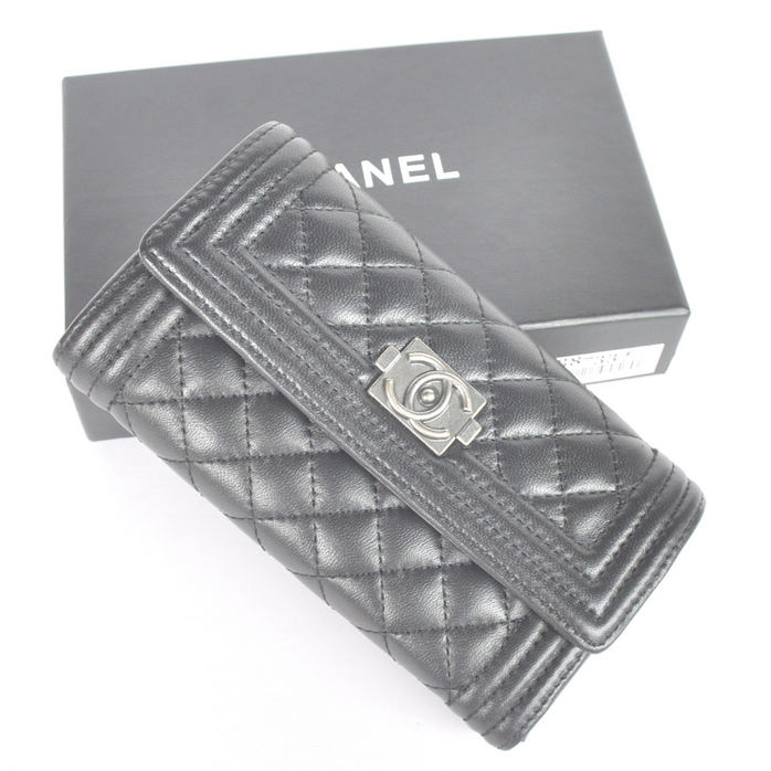 Boy Chanel A88733 Black Matelasse Long Wallet Silver