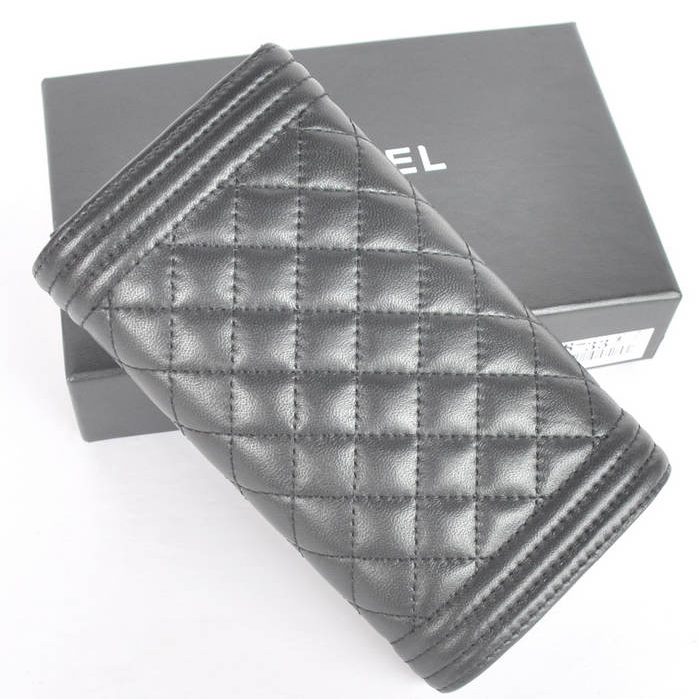 Boy Chanel A88733 Black Matelasse Long Wallet Silver