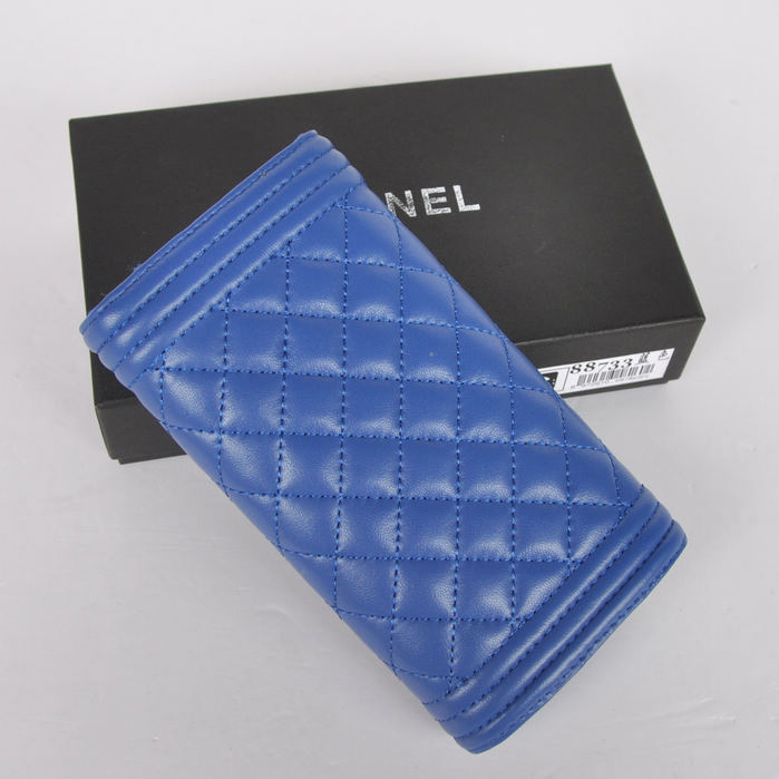 Boy Chanel A88733 Blue Matelasse Long Wallet Silver