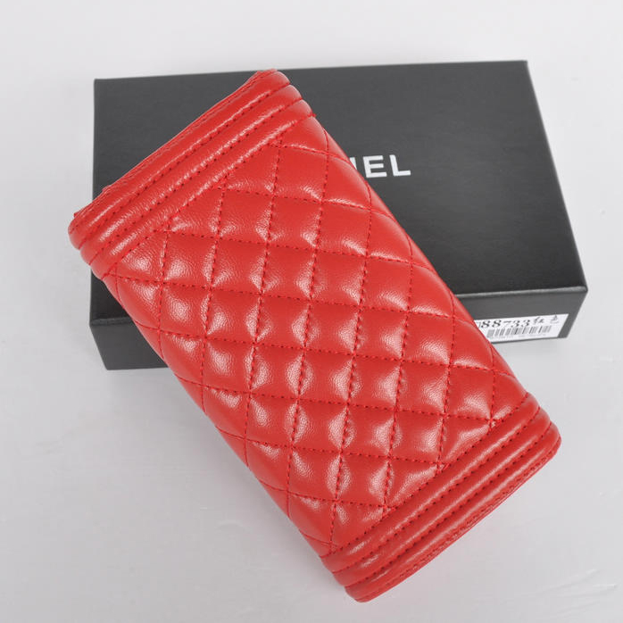 Boy Chanel A88733 Red Matelasse Long Wallet Silver