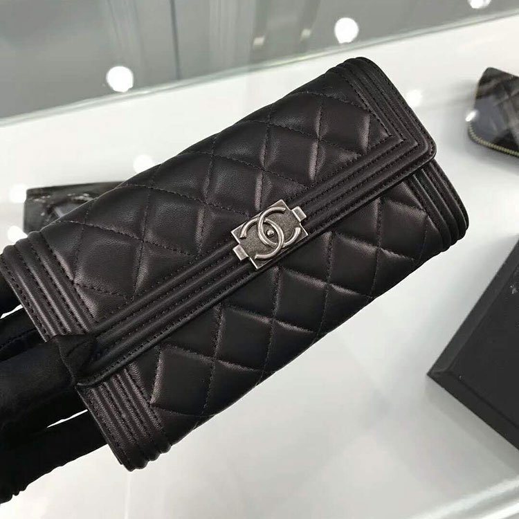 Boy Chanel Embroidery Bi-Fold Wallet Original Lambskin Leather A80286