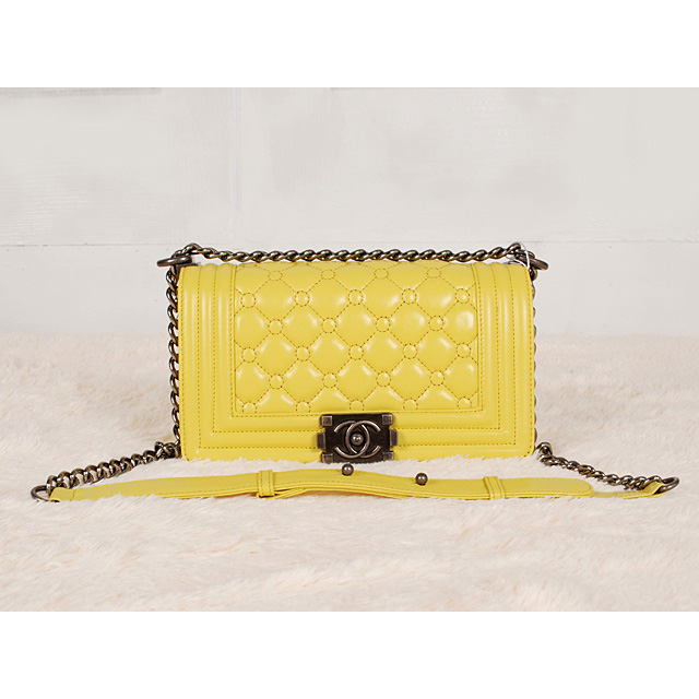 Boy Chanel Flap Bag in Lambskin Leather A66308 Lemon