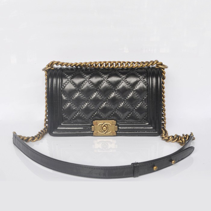 Boy Chanel Flap Shoulder Bag Bright Leather A67086 Black