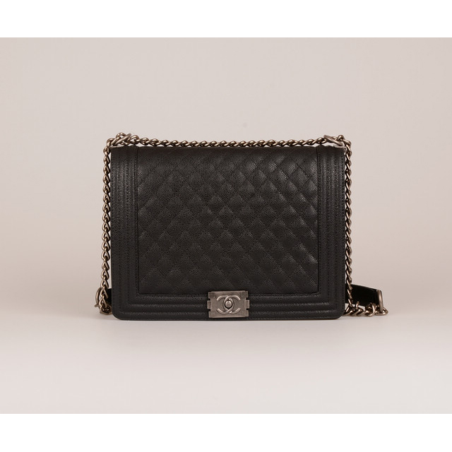 Boy Chanel Flap Shoulder Bag Caviar A67087 Black in Silver