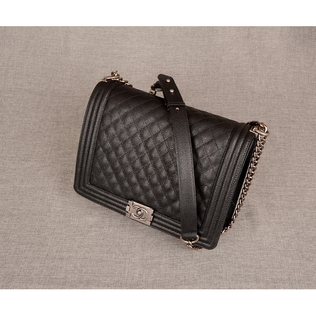 Boy Chanel Flap Shoulder Bag Caviar A67087 Black in Silver