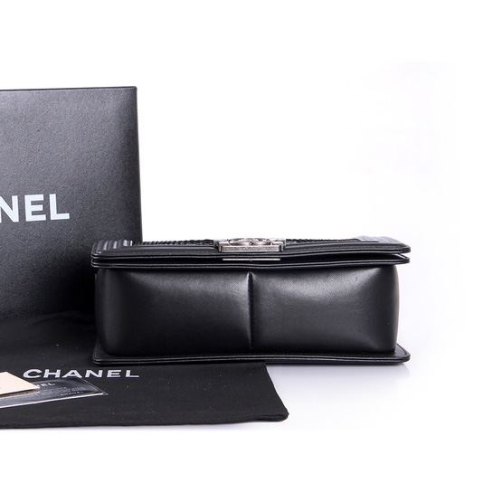 Boy Chanel Flap Shoulder Bag Genuine Python Leather A37003 Black