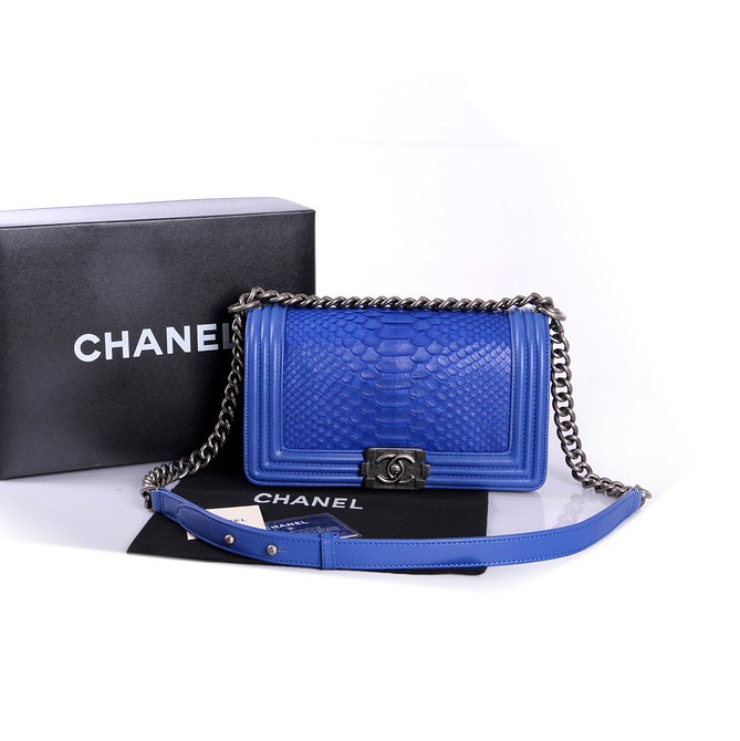 Boy Chanel Flap Shoulder Bag Genuine Python Leather A37003 Blue