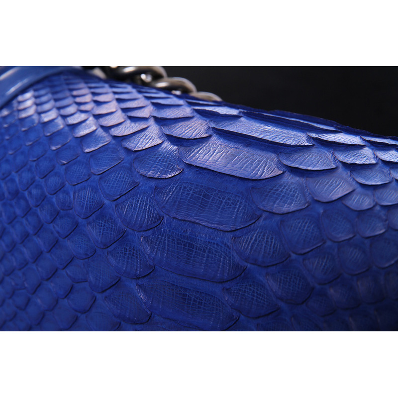 Boy Chanel Flap Shoulder Bag Genuine Python Leather A37003 Blue