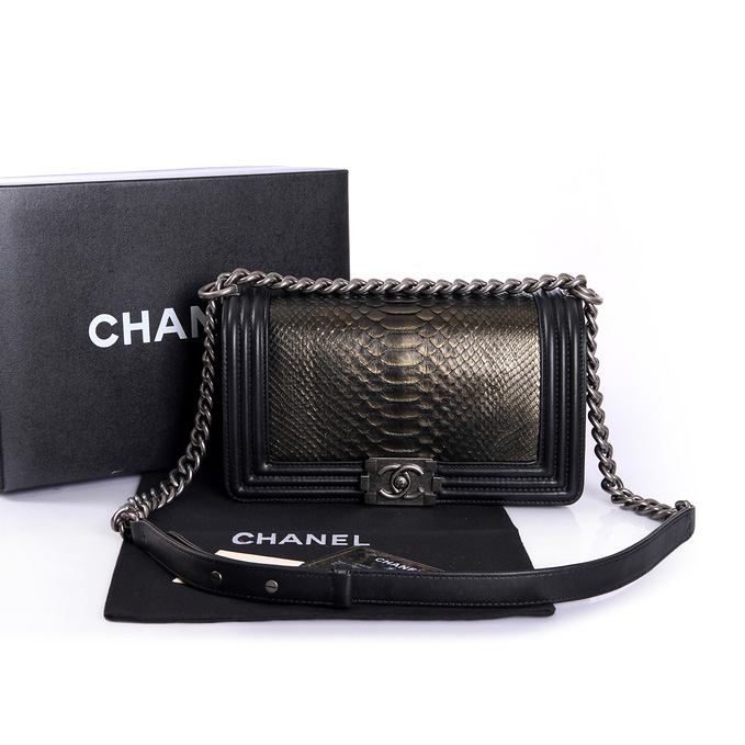 Boy Chanel Flap Shoulder Bag Genuine Python Leather A37003 Bronze