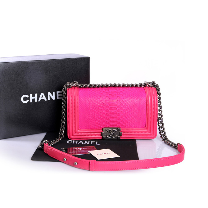 Boy Chanel Flap Shoulder Bag Genuine Python Leather A37003 Rose