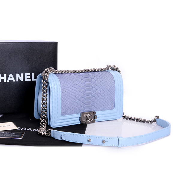 Boy Chanel Flap Shoulder Bag Genuine Python Leather A37003 SkyBlue