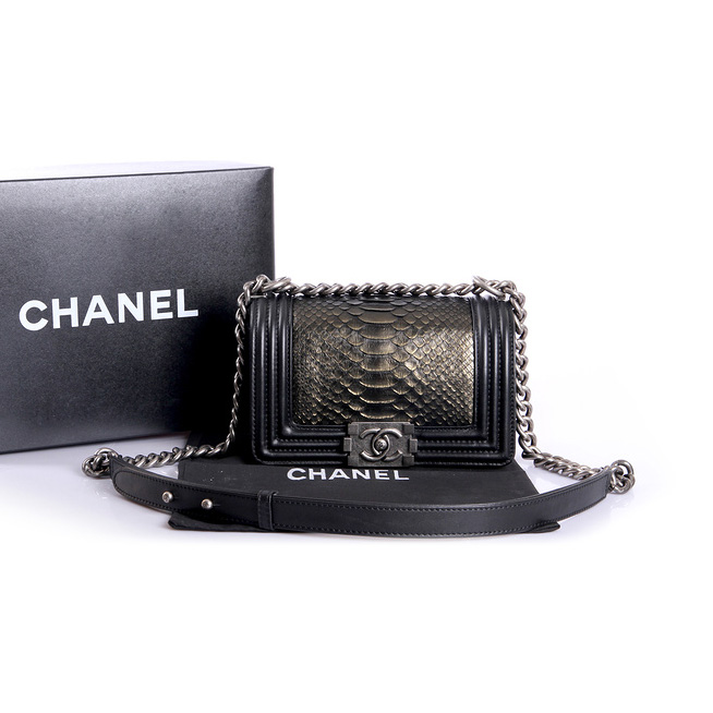 Boy Chanel Flap Shoulder Bag Genuine Python Leather A37006 Bronze