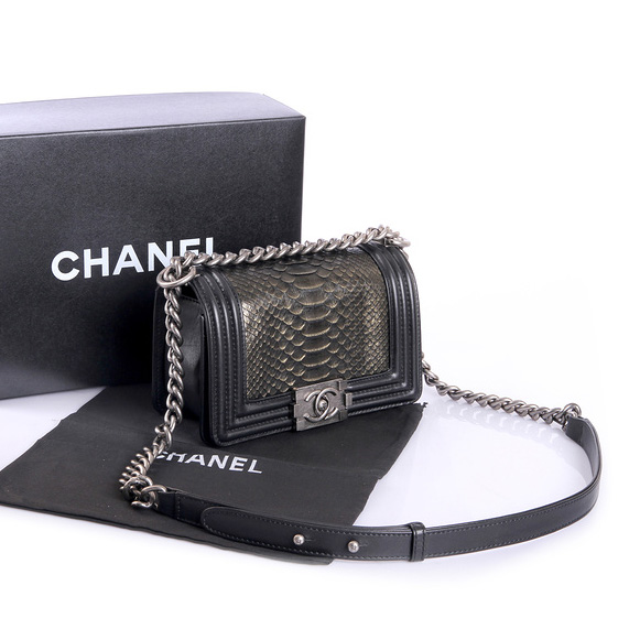 Boy Chanel Flap Shoulder Bag Genuine Python Leather A37006 Bronze