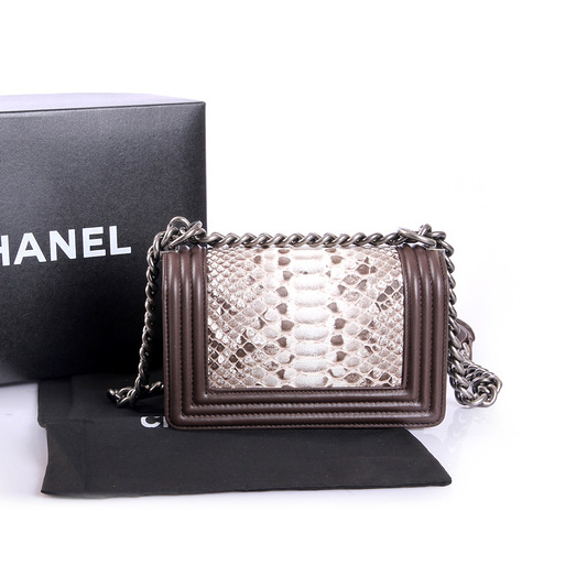 Boy Chanel Flap Shoulder Bag Genuine Python Leather A37006 Brown