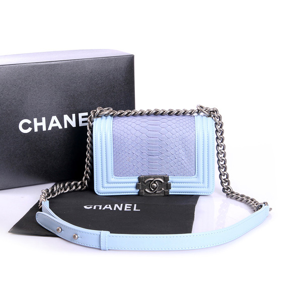 Boy Chanel Flap Shoulder Bag Genuine Python Leather A37006 SkyBlue