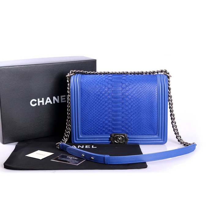 Boy Chanel Flap Shoulder Bag Genuine Snake Leather A37005 Blue