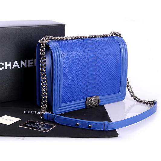 Boy Chanel Flap Shoulder Bag Genuine Snake Leather A37005 Blue