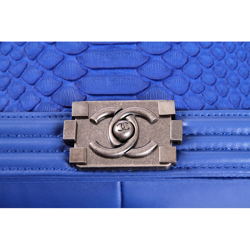 Boy Chanel Flap Shoulder Bag Genuine Snake Leather A37005 Blue