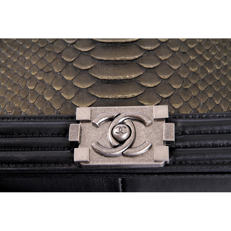 Boy Chanel Flap Shoulder Bag Genuine Snake Leather A37005 Bronze