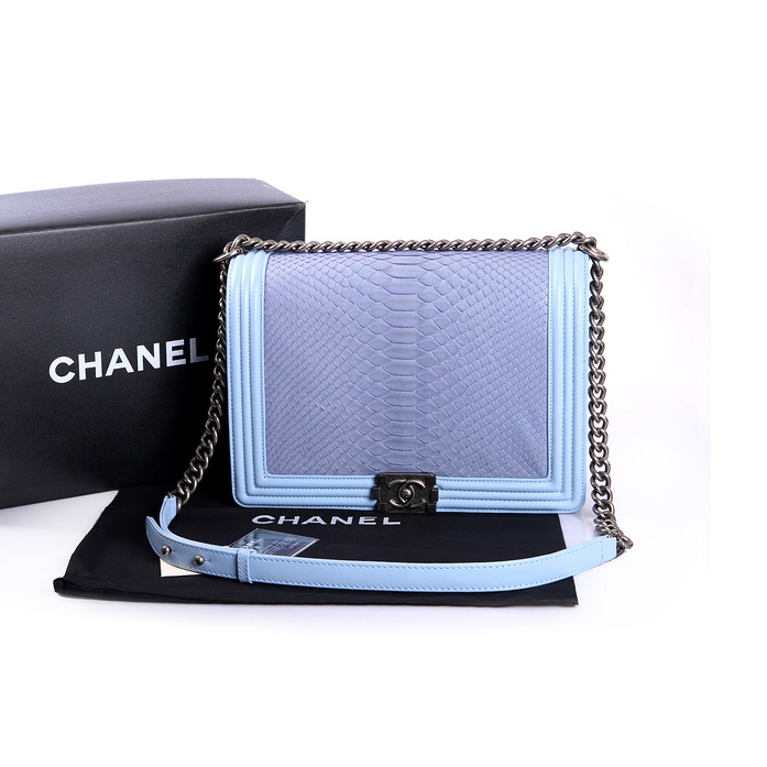 Boy Chanel Flap Shoulder Bag Genuine Snake Leather A37005 Skyblue