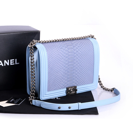 Boy Chanel Flap Shoulder Bag Genuine Snake Leather A37005 Skyblue