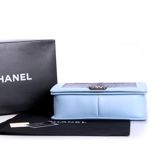 Boy Chanel Flap Shoulder Bag Genuine Snake Leather A37005 Skyblue