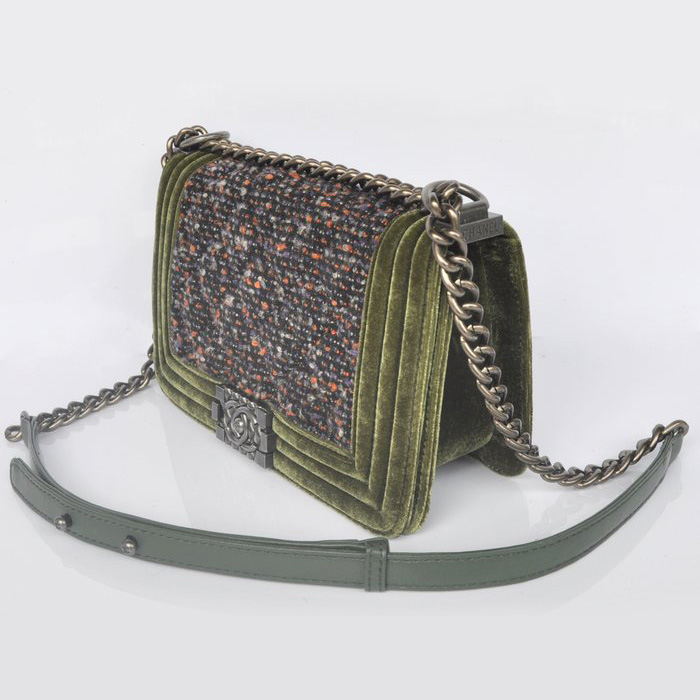 Boy Chanel Flap Shoulder Bag Nubuck & Denim A67064 Green