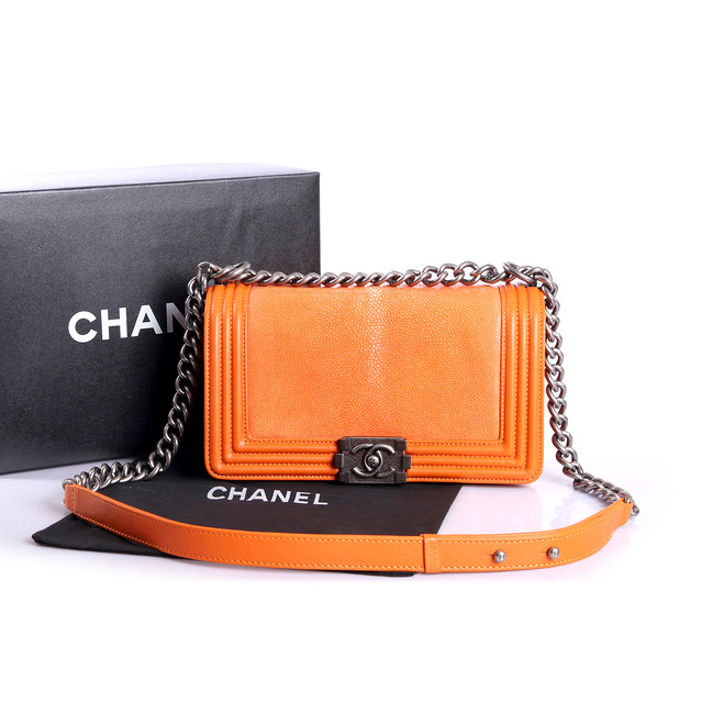 Boy Chanel Flap Shoulder Bag Original Pearl Leather A37003 Orange