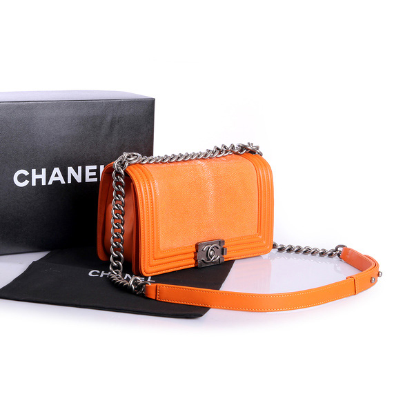 Boy Chanel Flap Shoulder Bag Original Pearl Leather A37003 Orange