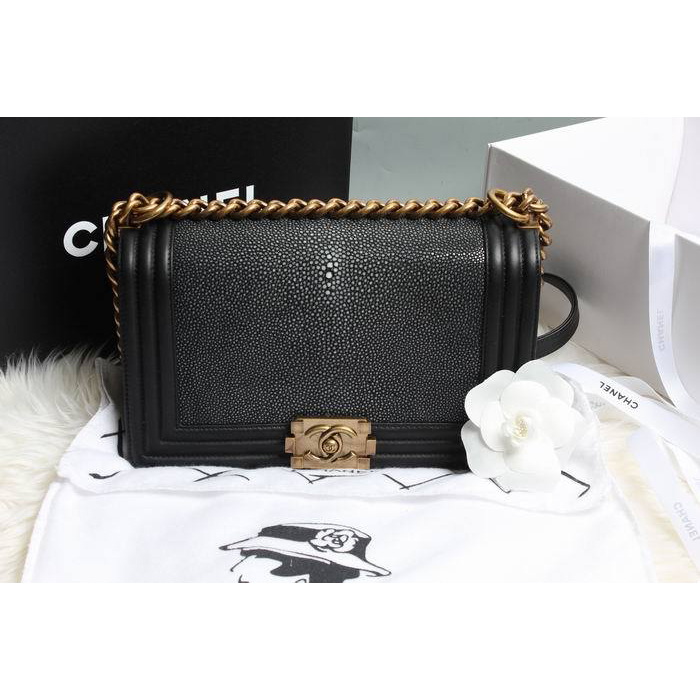 Boy Chanel Flap Shoulder Bag Original Pearl Leather A67086 Black