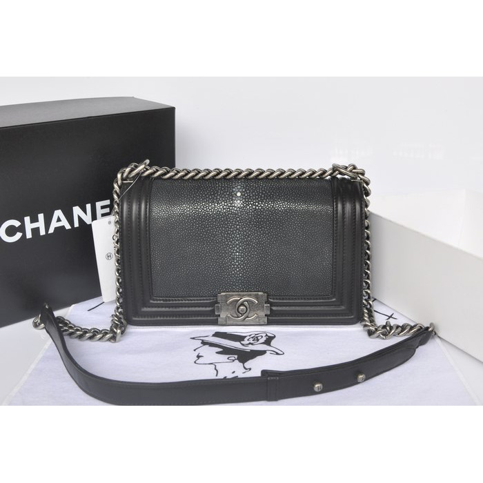 Boy Chanel Flap Shoulder Bag Original Pearl Leather A67086 Black