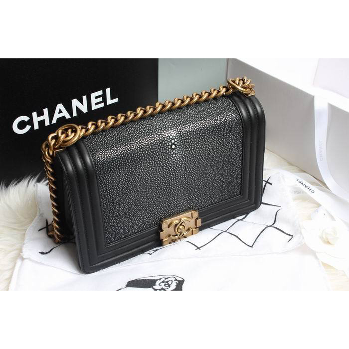 Boy Chanel Flap Shoulder Bag Original Pearl Leather A67086 Black