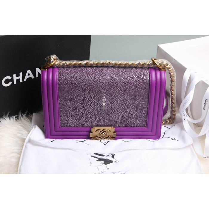 Boy Chanel Flap Shoulder Bag Original Pearl Leather A67086 Purple