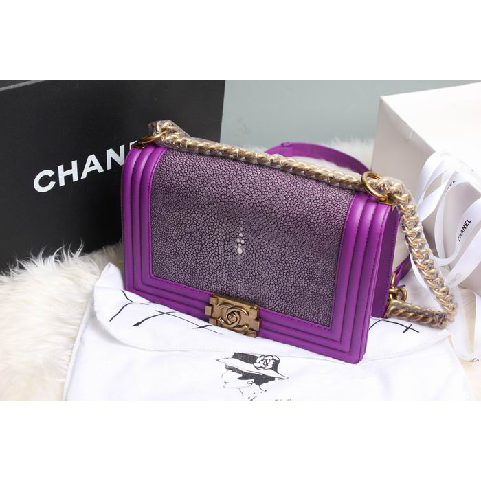 Boy Chanel Flap Shoulder Bag Original Pearl Leather A67086 Purple