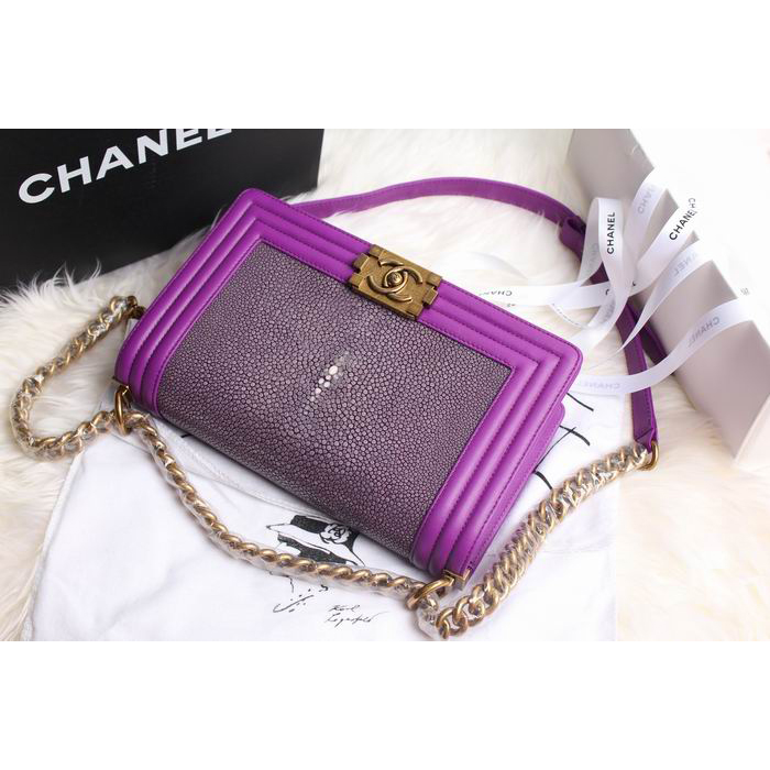 Boy Chanel Flap Shoulder Bag Original Pearl Leather A67086 Purple