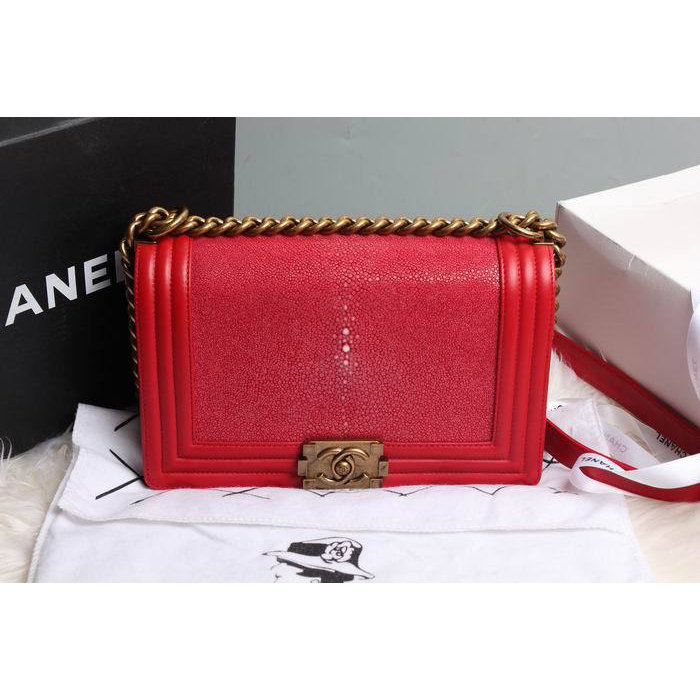 Boy Chanel Flap Shoulder Bag Original Pearl Leather A67086 Red