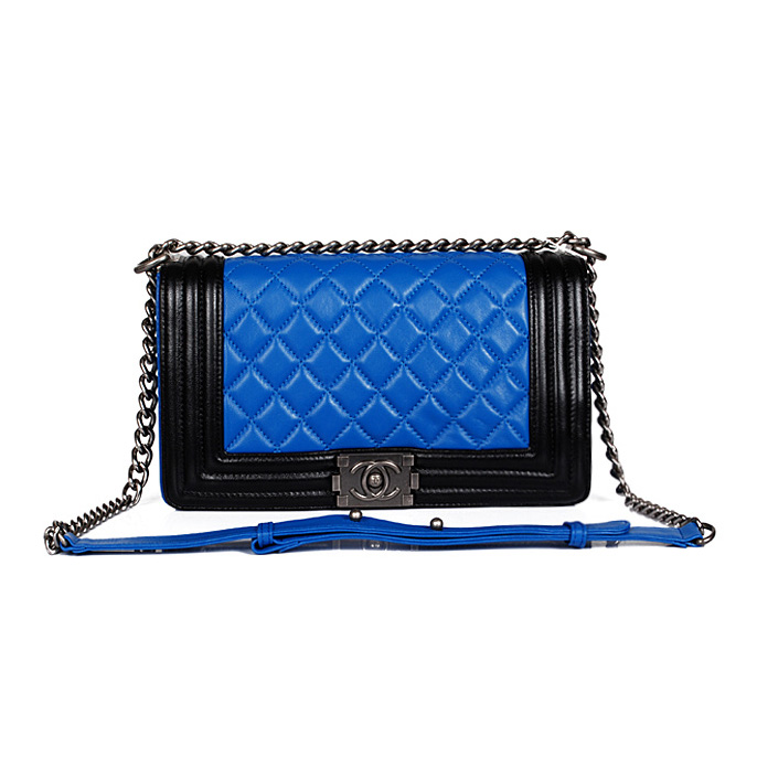 Boy Chanel Flap Shoulder Bag Sheepskin Leather A67076 Black&Blue