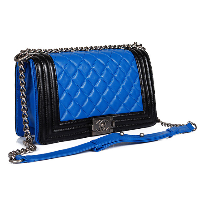 Boy Chanel Flap Shoulder Bag Sheepskin Leather A67076 Black&Blue