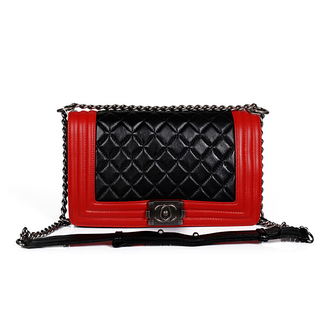 Boy Chanel Flap Shoulder Bag Sheepskin Leather A67076 Black&Red