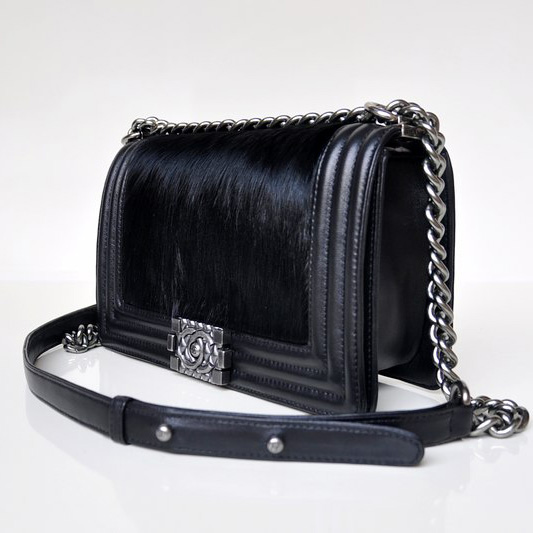 Boy Chanel Flap Shoulder Bag Sheepskin Leather with Horsehair A67759 Black