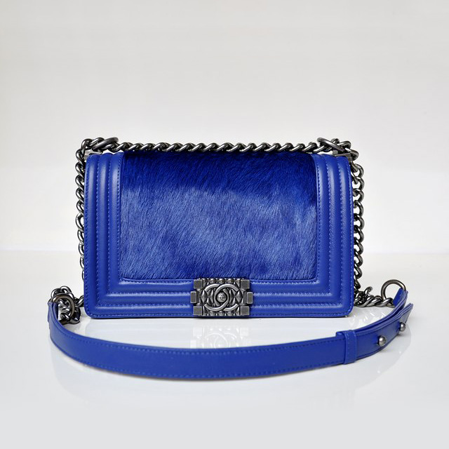 Boy Chanel Flap Shoulder Bag Sheepskin Leather with Horsehair A67759 Blue