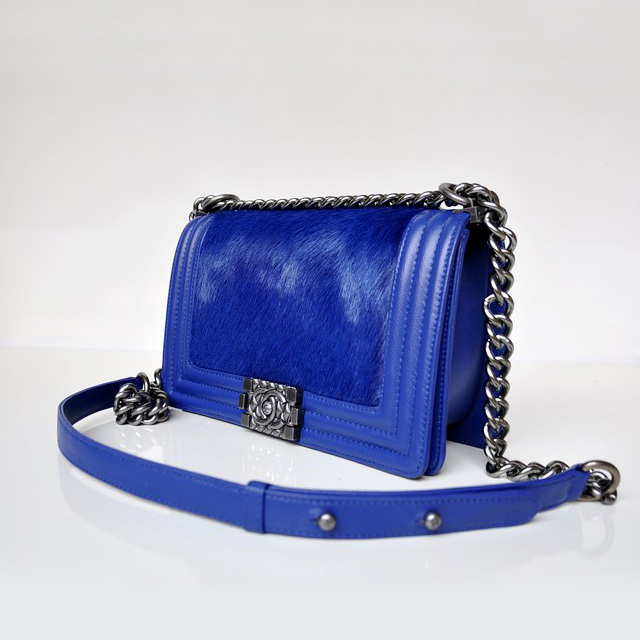 Boy Chanel Flap Shoulder Bag Sheepskin Leather with Horsehair A67759 Blue