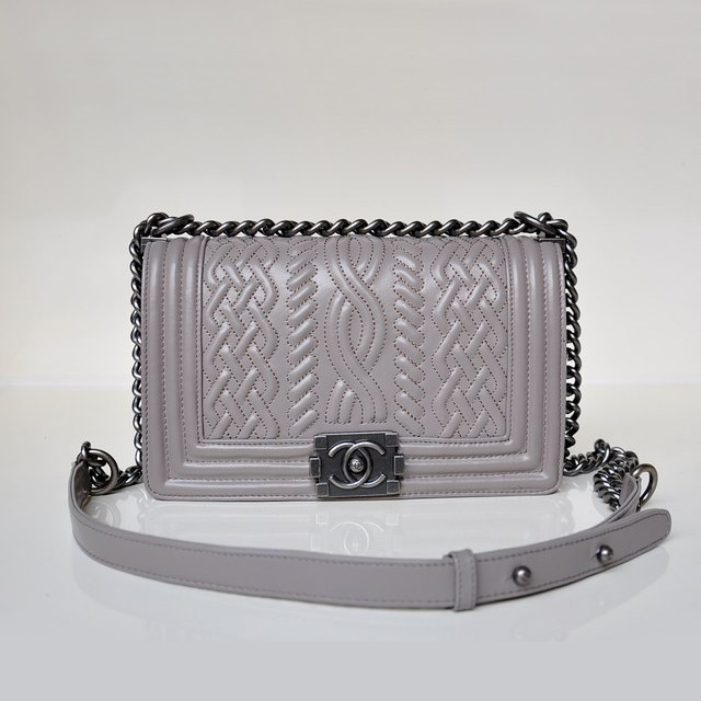 Boy Chanel Flap Shoulder Bag Sheepskin leather A66037 in Gray