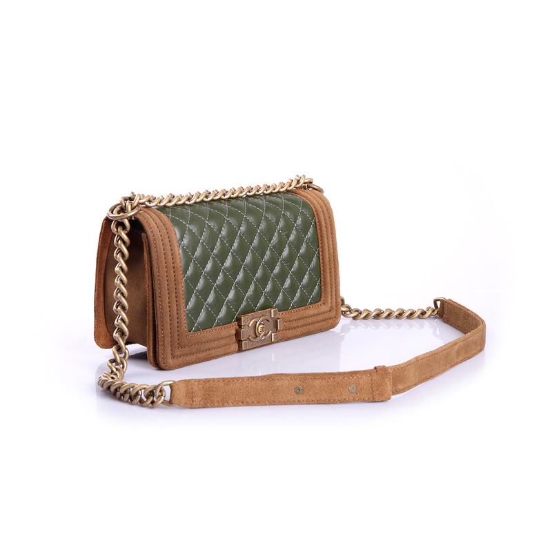 Boy Chanel Flap Shoulder Bag Suede Original Leather A30172 Green