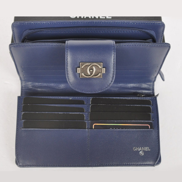 Boy Chanel Matelasse Continental Wallet A082 Royal blue