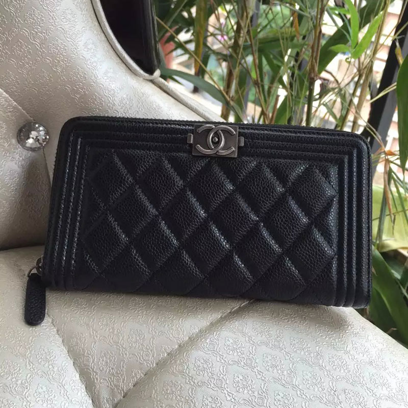 Boy Chanel Matelasse Original Caviar leather Zippy Wallet A80288 Black