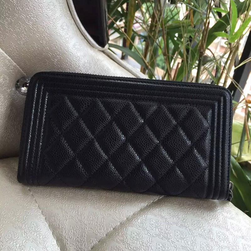 Boy Chanel Matelasse Original Caviar leather Zippy Wallet A80288 Black