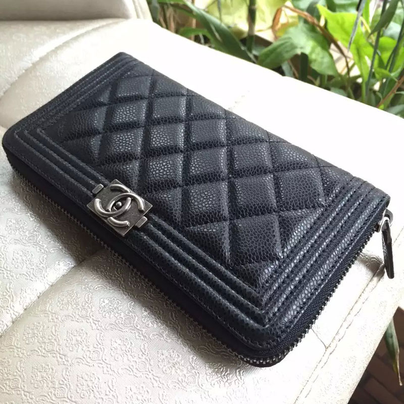 Boy Chanel Matelasse Original Caviar leather Zippy Wallet A80288 Black