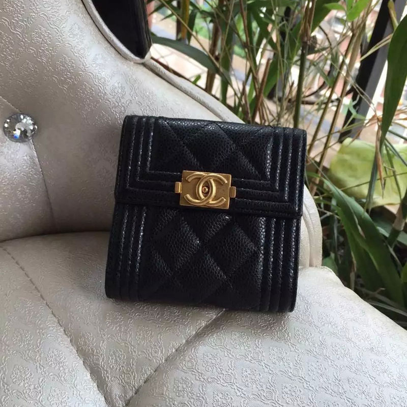 Boy Chanel Matelasse Tri-Fold Wallet Original Caviar Leather A80107 Black